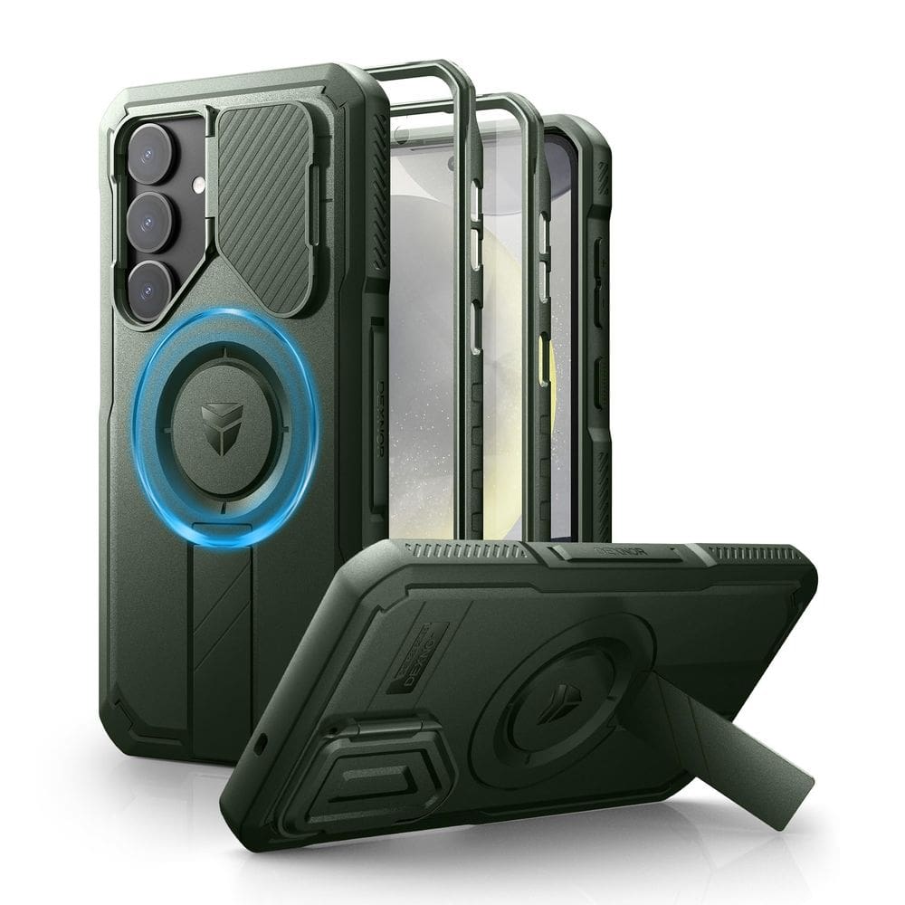 Capa Dexnor para Samsung Galaxy S25 Plus com capa de câmera verde militar