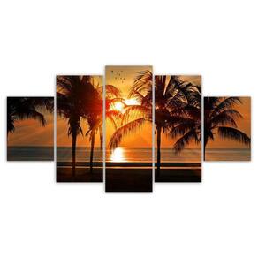 Kit Quadrod Decorativo Por Do Sol Praia Coqueiro Mar