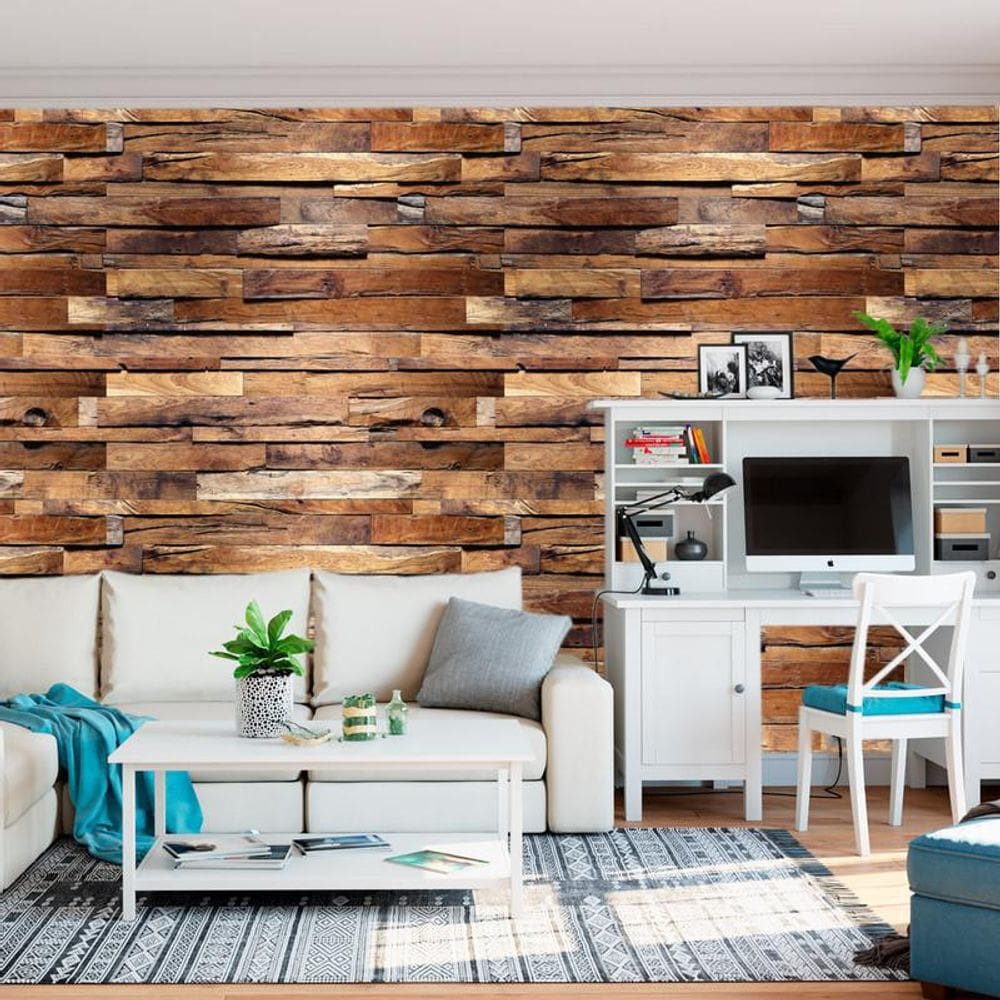 Papel De Parede Madeira Retalhos Ipê Autocolante Sala Quarto