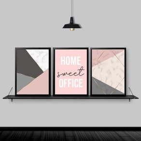 Kit Quadros Home Office Feminino Rosa 45X34Cm 3 Peças