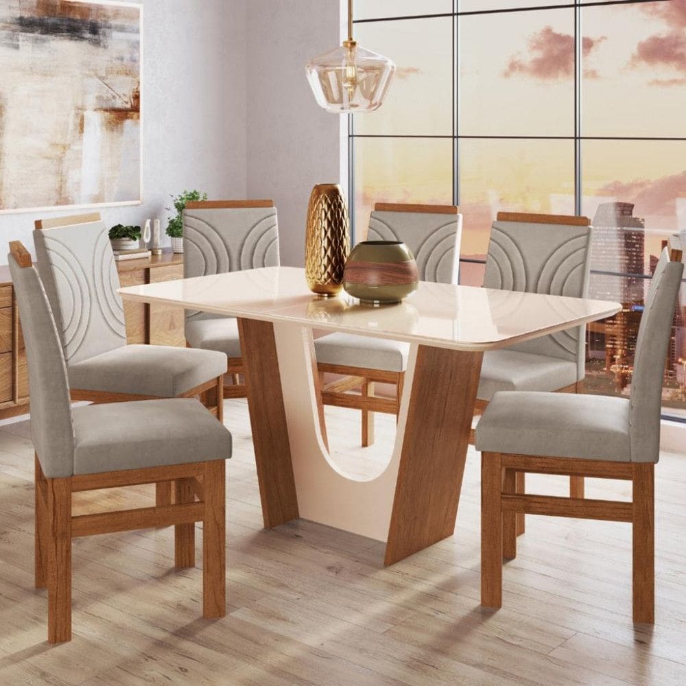 Sala de Jantar Mesa 160cm e 6 Cadeiras Joli 136/12 Zamarchi