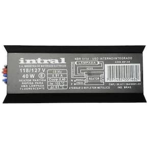 Reator Magnético Uma Lâmpada Fluorescente 40W 127V Intral