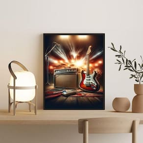 Quadro Guitarra Vermelha - Palco 33X24Cm - Com Vidro
