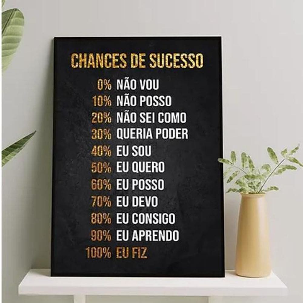 Quadro Empreendedor Chances Sucesso 33X24Cm Com Vidro Preta