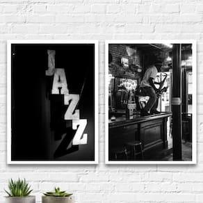 Kit 2 Quadros Jazz Restaurante 45X34Cm - Madeira Branca