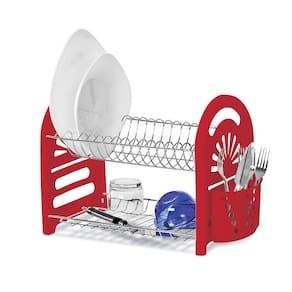 Escorredor Pratos E Copos Com Porta Talheres Duplo Vermelho
