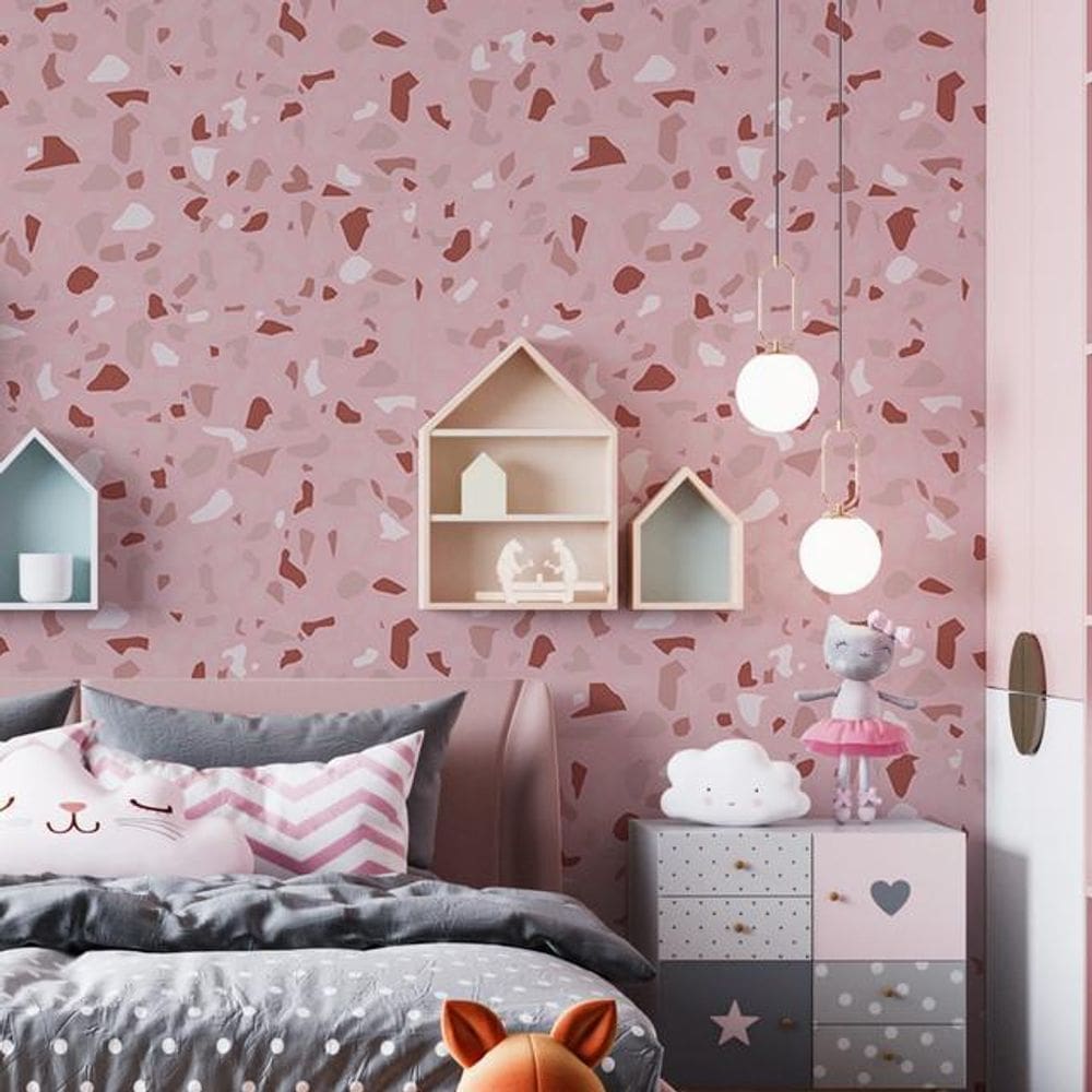 Kit 7 Rolos Papel De Parede Adesivo Granilite Rosa 3,0M