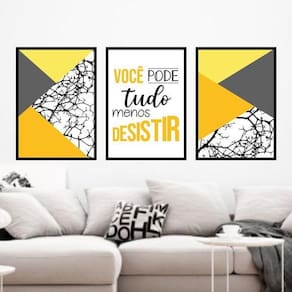 Quadros Você Pode Tudo - Amarelo Moldura Preta 24X18Cm 3Un
