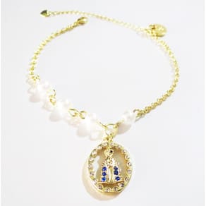 Pulseira Religiosa Aparecida Com Pérolas Folheado Ouro 18k