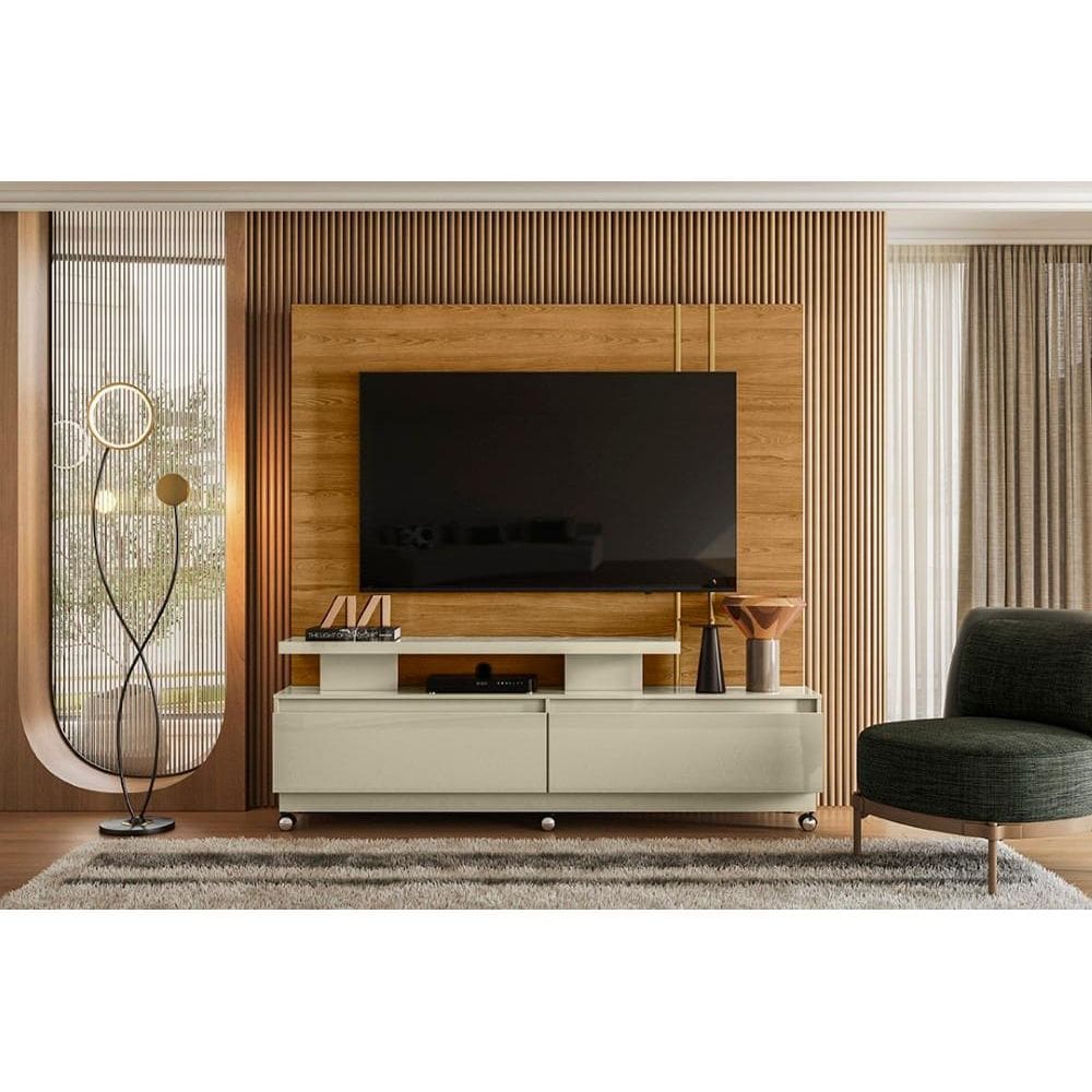 Home Theater New Apolo para TV de até 75 polegadas (COM RODÍZIOS) - Cumaru Opala - Madetec