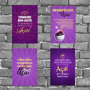 Kit 4 Placas Decorativas Benefícios Do Açaí 18X27Cm