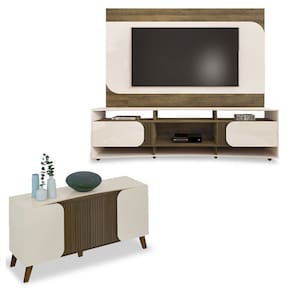 Conjunto Sala Rack c/ Painel p/ TV até 86", Buffet Aparador 4 Portas Pinho/Off White Elegance - Artely