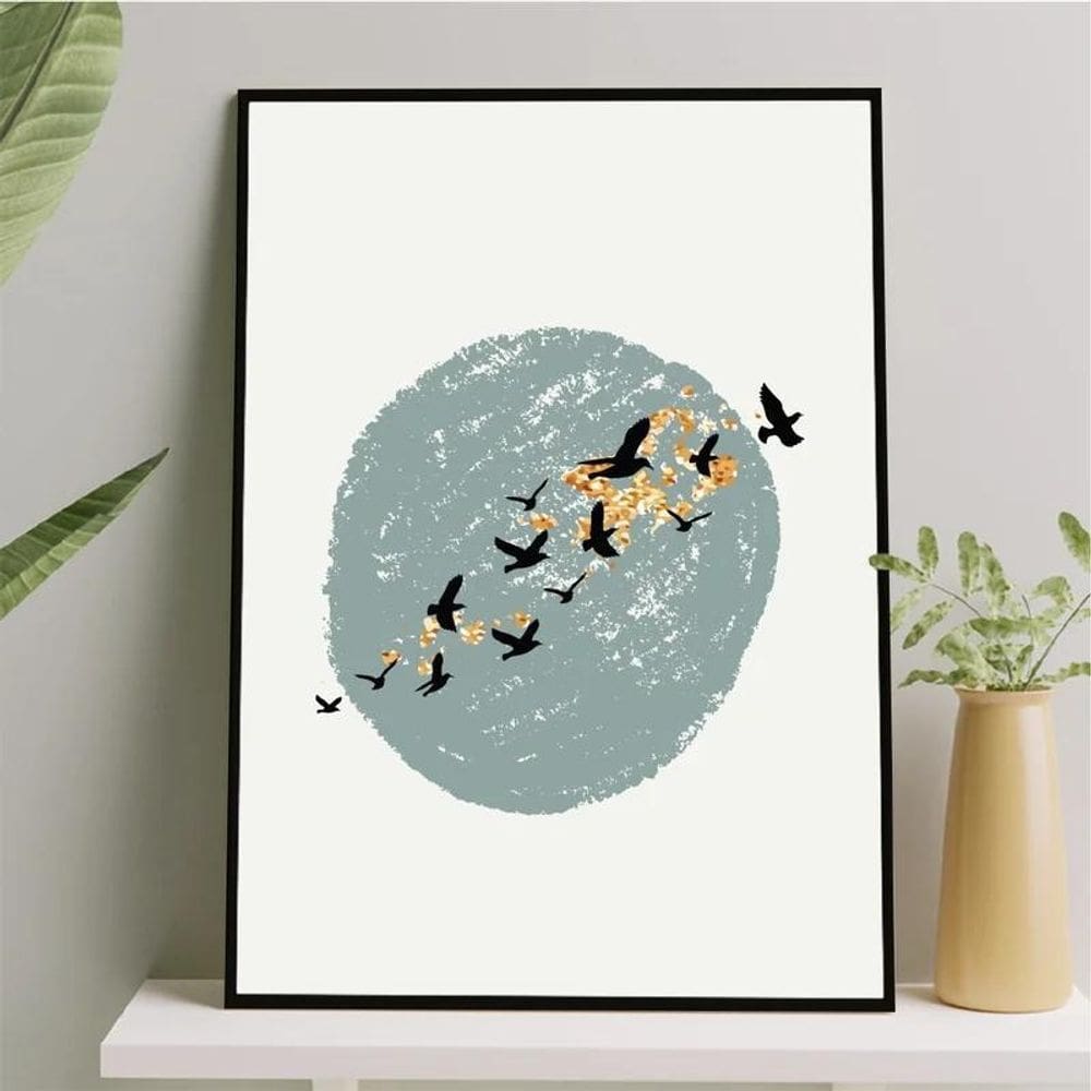 Quadro Abstrato Pássaros Voando 24X18Cm Preta