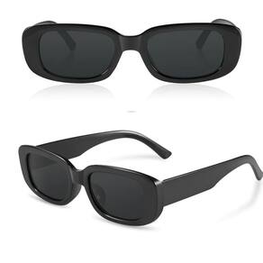 Óculos De Sol Retrô Retangular Preto Blogueira Moda - Syang