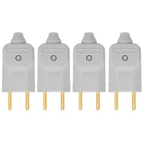 Kit 4 Tomada Plug Macho Prensa Cabo 2 Pinos Finos 10A Cinza