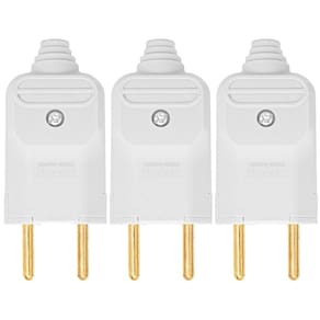 Kit 3 Tomada Plug Macho Prensa Cabo 2 Pinos Finos 10A Branco