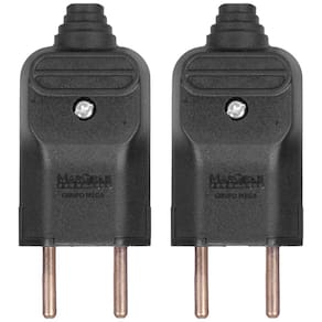 Kit 2 Tomada Plug Macho Prensa Cabo 2 Pinos Finos 10A Preto