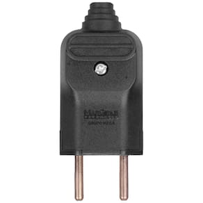 Tomada Plug Macho Prensa Cabo 2 Pinos Finos 10A Preto