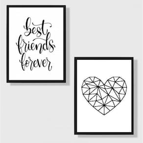 Kit 2 Quadros Best Friends Forever 45X34Cm Moldura Preta