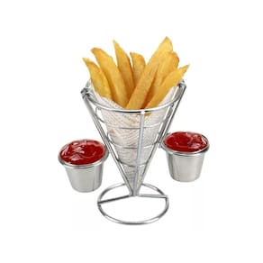 Petisqueira Cone Com Molheira Porta Batata Frita Inox