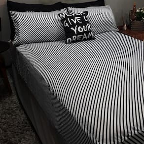 Lençol Com Elástico Casal Comum 4 Un Stripe Almofada Decor