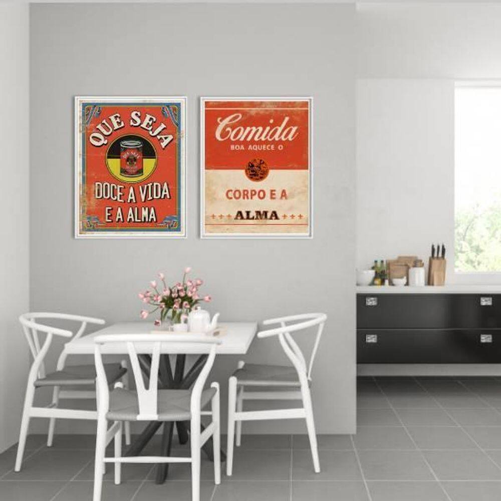 Quadro Decorativo Cozinha Vermelho Com Vidro 24X18Cm 2 Peças