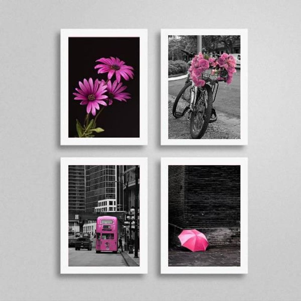 Kit 4 Quadros Fotografias Rosas 24X18Cm
