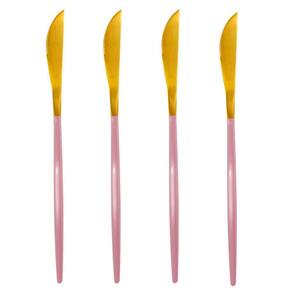 Facas de Mesa Inox Dourado e Rosa Lady 4 peças - Casambiente