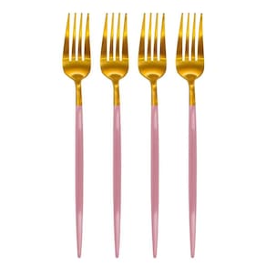 Garfos Inox Dourado e Rosa Lady 4 peças - Casambiente