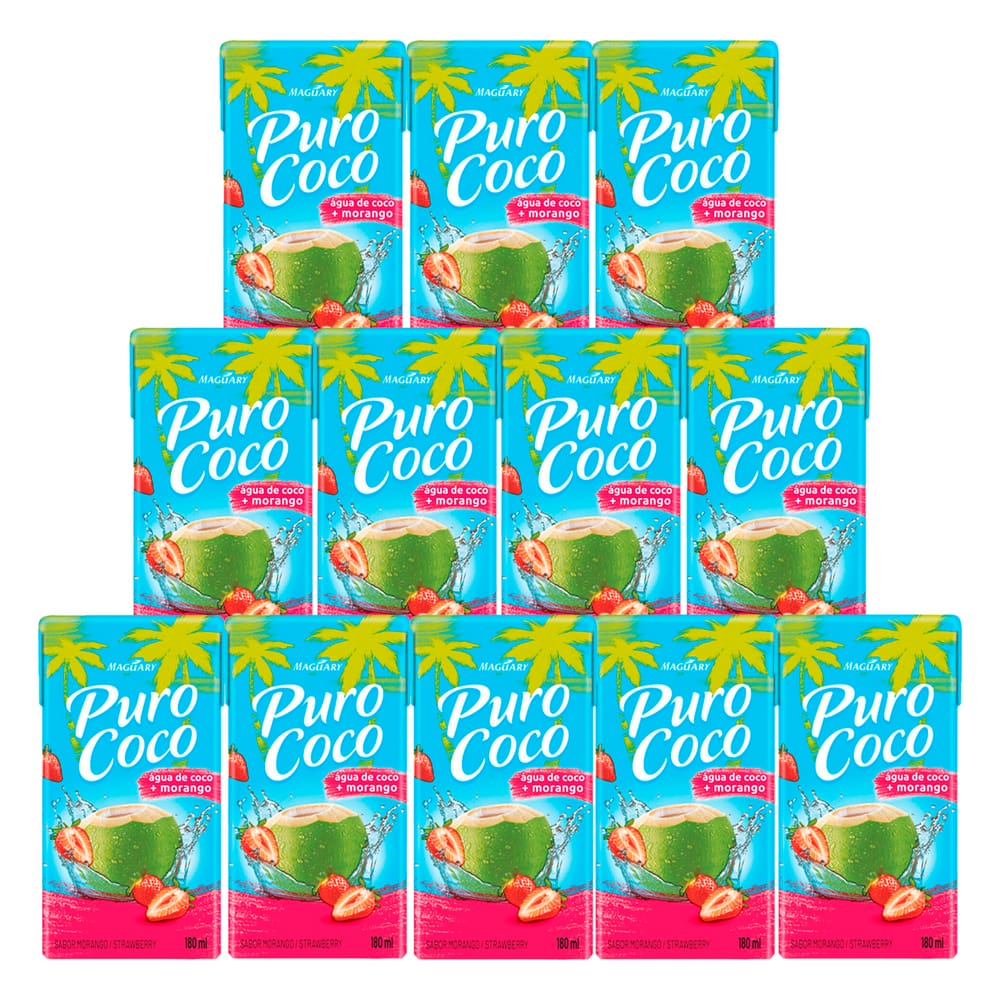 Água de Coco Puro Coco Morango Maguary 180ml 12 Unidades