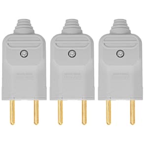 Kit 3 Tomada Plug Macho Prensa Cabo 2 Pinos Finos 10A Cinza