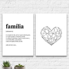 Kit 2 Quadros Definição Família Coração 24X18Cm