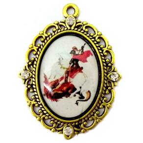 Medalha Pingente De São Jorge Dourado Com Strass Kit 3 Uni