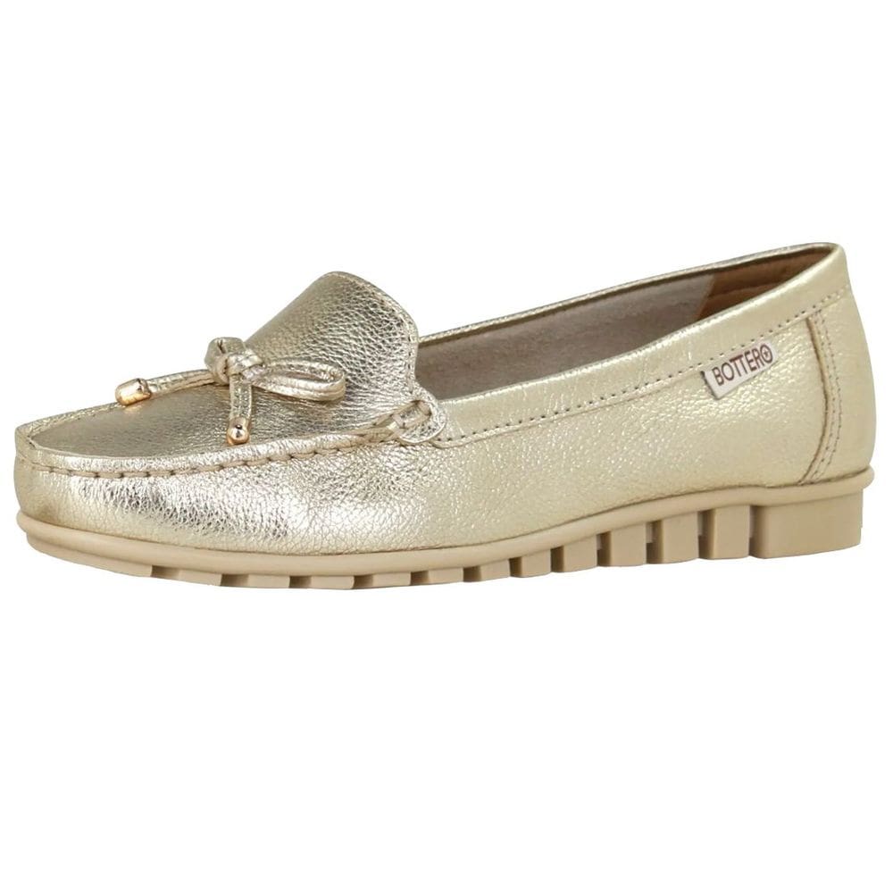 Sapato Mocassim Feminino Couro Metalizado Conforto Bottero