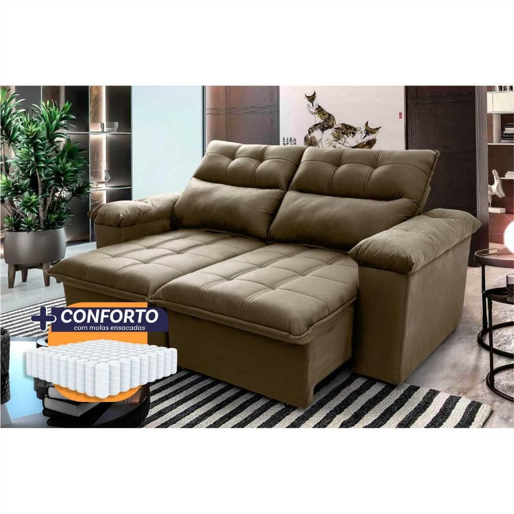 Sofá Retrátil Reclinável Verona 2,00m Suede Velut Bege Molas Ensacadas - King House