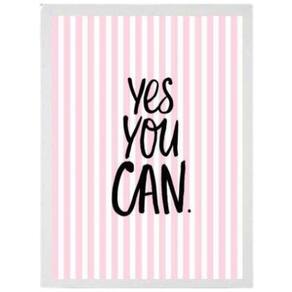 Quadro Decorativo Frase Yes You Can 33X24Cm - Madeira Branca
