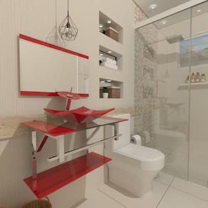 Gabinete De Vidro 60Cm Iq Inox Com Cuba Quadrada - Vermelho