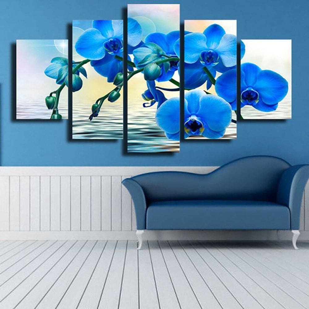 Quadros Decorativos 5 Peças Orquideas Azul Reflexos