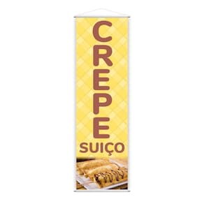 Banner Temos Crepe Suíço Fundo Amarelo Comida Lona 100X30Cm