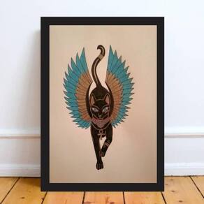 Quadro Gato Egípcio Bastet 33X24Cm - Com Vidro Moldura Preta