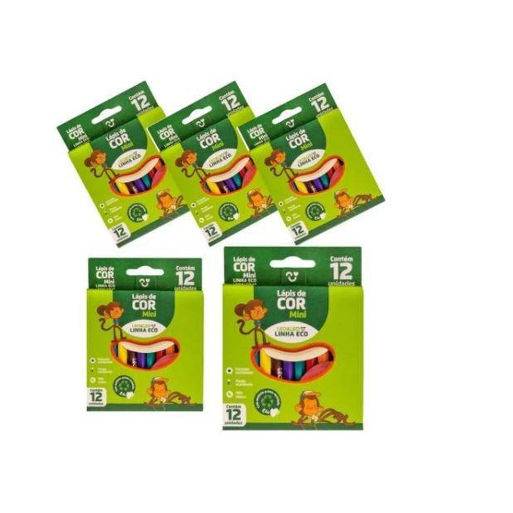 Kit 5Cxs Mini Lápis De Cor Sextavado Linha Eco 12 Cores