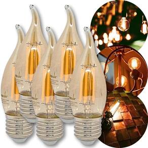Kit 5 Lampadas Vintage Vela Chama 2W 2400K Branco Quente