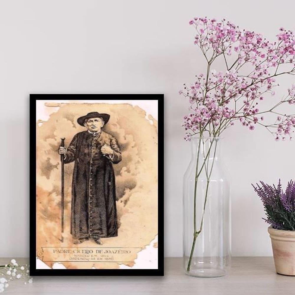 Quadro Decorativo Padre Cícero 45X34Cm - Com Vidro Preta