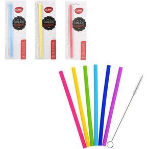 Cartela 3 Canudo Reutilizável De Silicone + Escova Higiênica