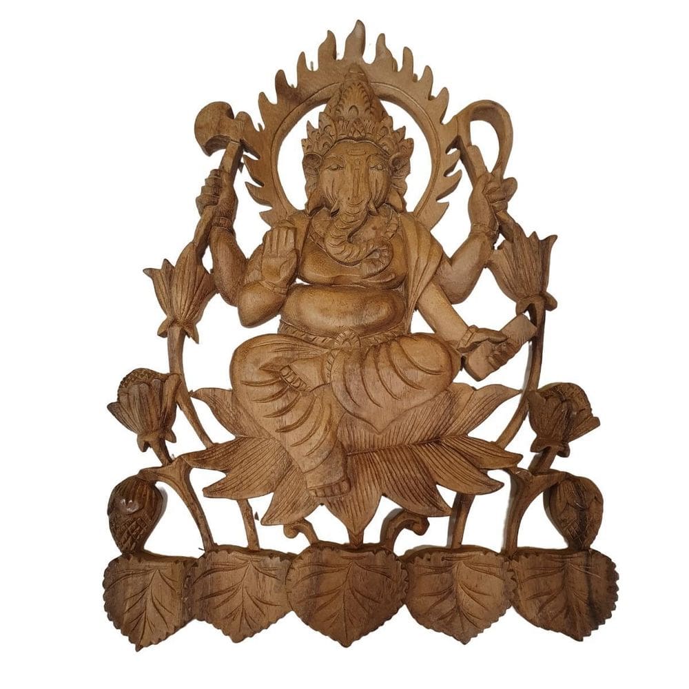 Entalhe Ganesha De Madeira Suar 38Cm