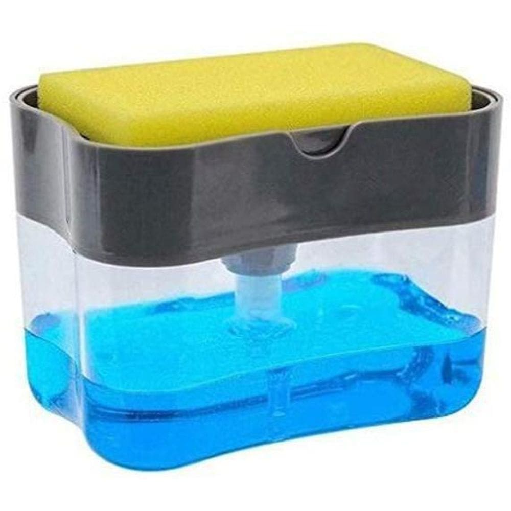 Dispenser Porta Detergente Cinza 2 em 1 Suporte para Esponja 380ml Jia Hong