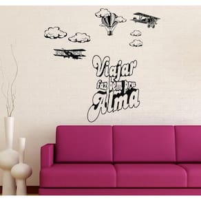 Decoração de Parede Avião e Balão com Frase Viajar faz Bem