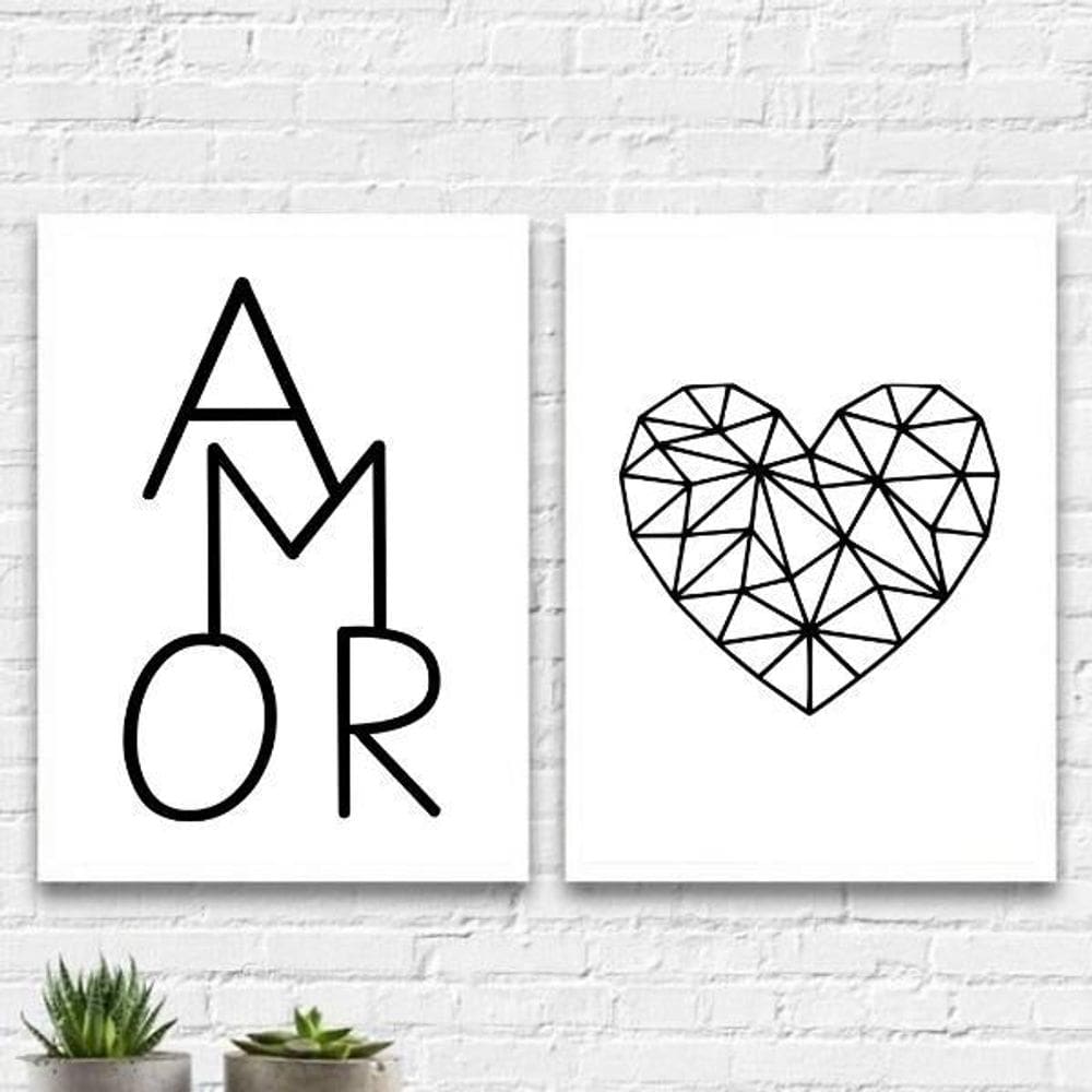 Kit 2 Quadros Minimalistas Geométricos Amor 45X34Cm - Branca