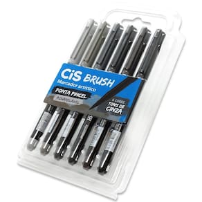 Marcador CiS Brush Ponta Pincel Aquarelável - 6 Tons Cinza