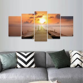 Quadro Para Sala Paisagem Pôr Do Sol Pier De Madeira Mosaico